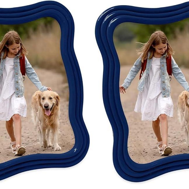 Isaac Jacobs 5x7 Navy Curved Deco Frame for Tabletop and Wall Display, Decorative Art, Design, Home Décor, Gift (5x7, Navy) (Pack of 2)