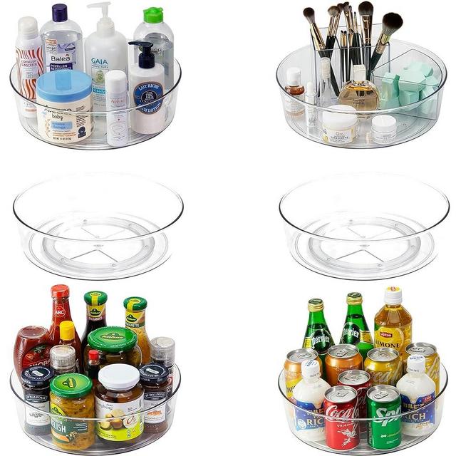 YCLADEC 6 Pack Lazy Susan 11.5" Inch Turntable Organizer Organization Storage Container Bins Spice Rack Cabinet Rotating Condiment for Pantry Countertop Kitchen Vanity Bathroom Jewelry Holder Clear