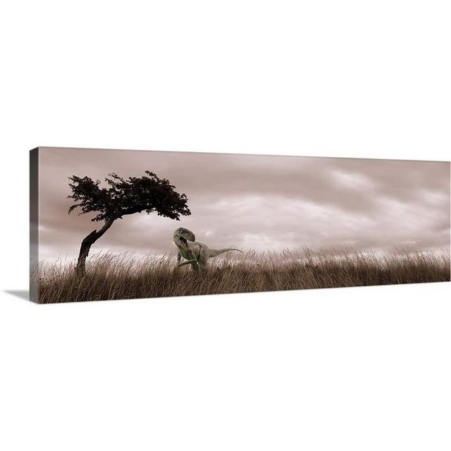CANVAS ON DEMAND Dinosaur in Grass Canvas Wall Art Print, Home Decor, Wildlife Artwork, 36"x12"