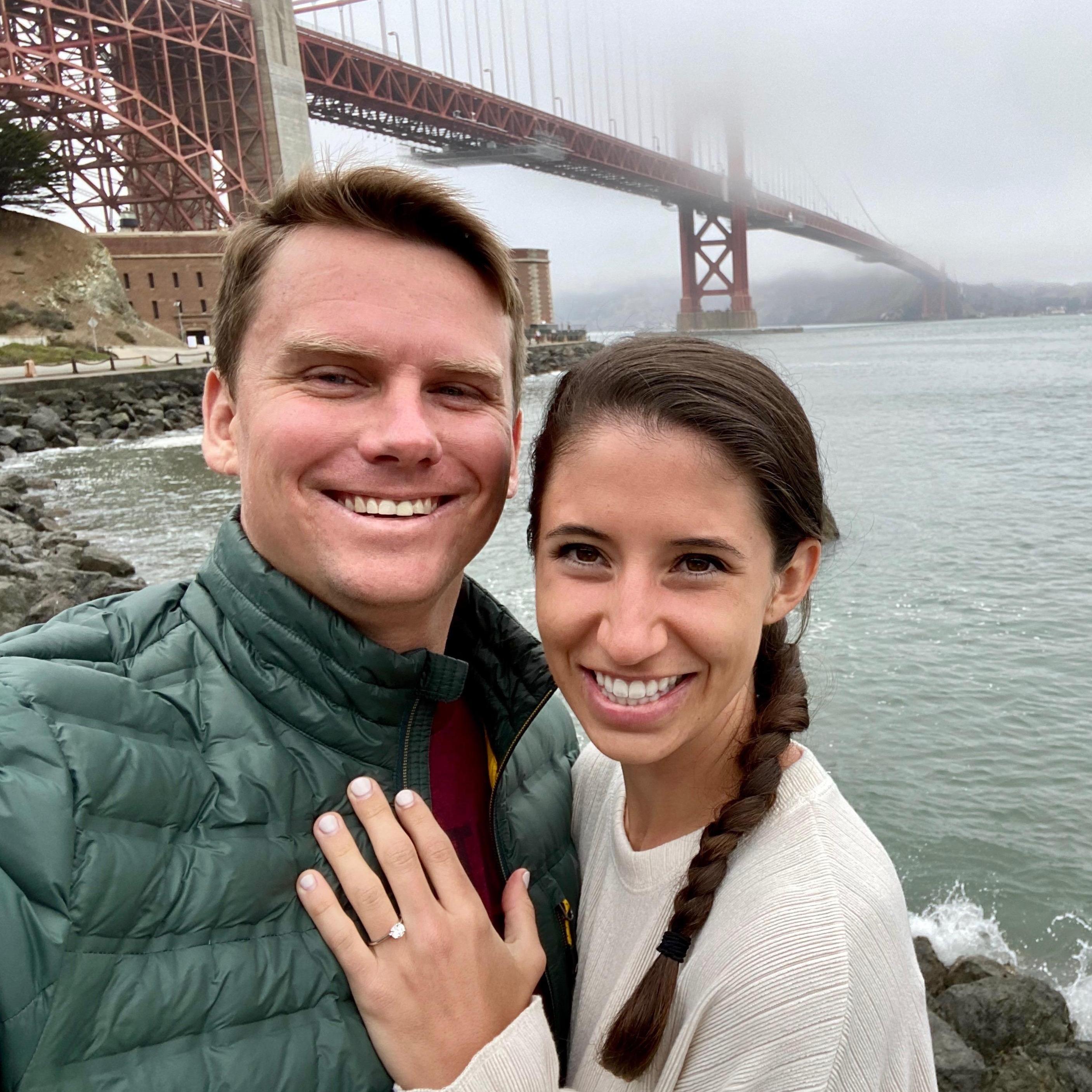 Showing off the new engagement ring in San Francisco!