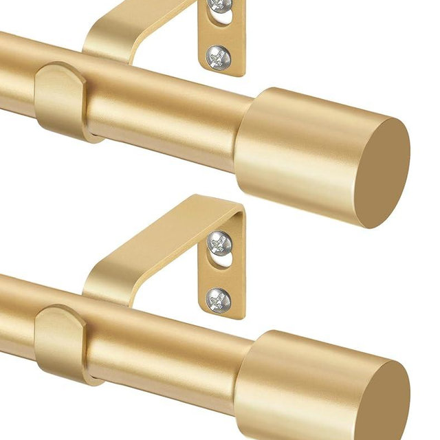 TONIAL Curtain Rods 2 pack, Telescoping Splicing 3/4 Drapery Rod 32 to 58 Inch(2.6 to 4.8 ft), Decorative Single Curtain Rods for Windows with Modern Cap Finial, Antique Gold