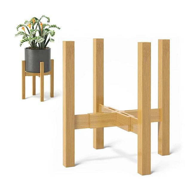 Plant Stand for Indoor Plants, Mid Century Modern Adjustable Bamboo Plant Stand Indoor Plant Holder Rack for Living Room, Balcony Fits 8,10,12 inch Pots Corner Plant Stand (1 Pack, Wood Color)