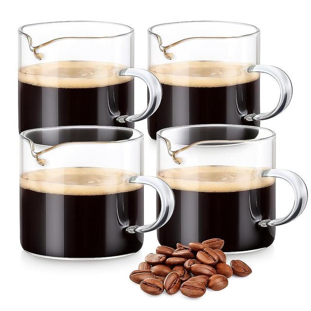 Espresso Cups, Set of 4, Glass Coffee Espresso Cups with Pour Spout, 4.3 oz, Clear, Dishwasher Safe