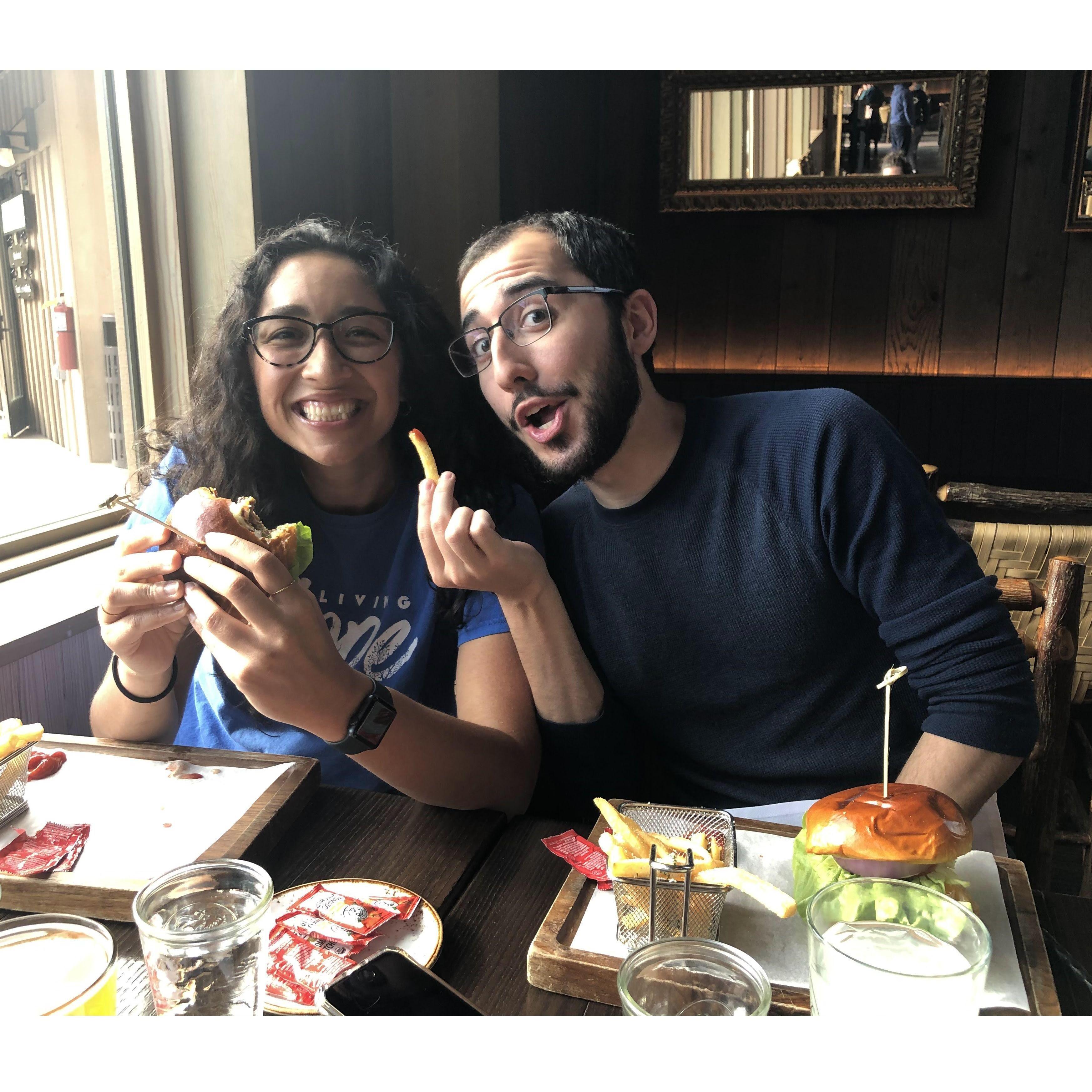 First time trying Caribou burgers in Alaska