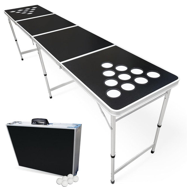 8-Foot Regulation Folding Beer Pong Table w/Beer Pong Balls & Optional Cup Holes, LED Lights, Custom Graphic (Choose Your Model)