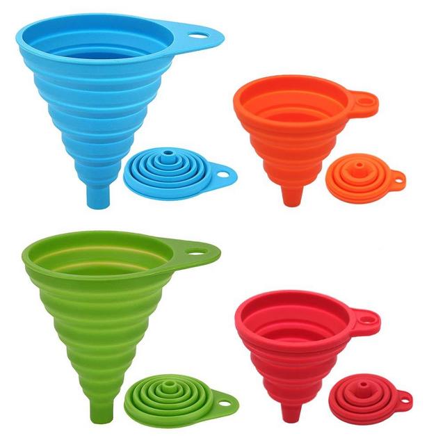 Silicone Collapsible Funnel Set 4 Pack Small+Large, Maberry Portable/Flexible/Foldable Kitchen Travel Funnel for Water Bottle Oil Liquid/Powder Transfer, Food Grade