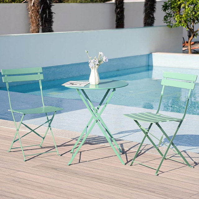 RELAX FIELD 3 Piece Bistro Set, Folding Patio Furniture Set, Outdoor Table and Chairs Set for Patio, Garden, Balcony and Poolside, Green