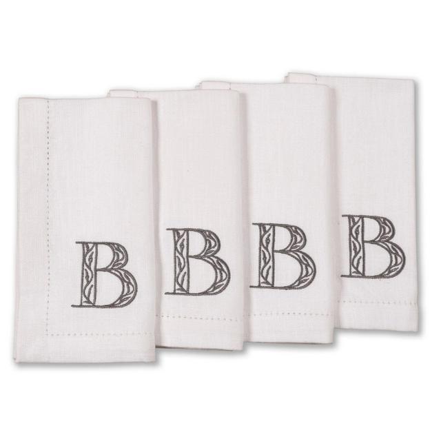 KAF Home Rustic Embroidered Monogram Letter "B" Napkins in White/Pewter (Set of 4)