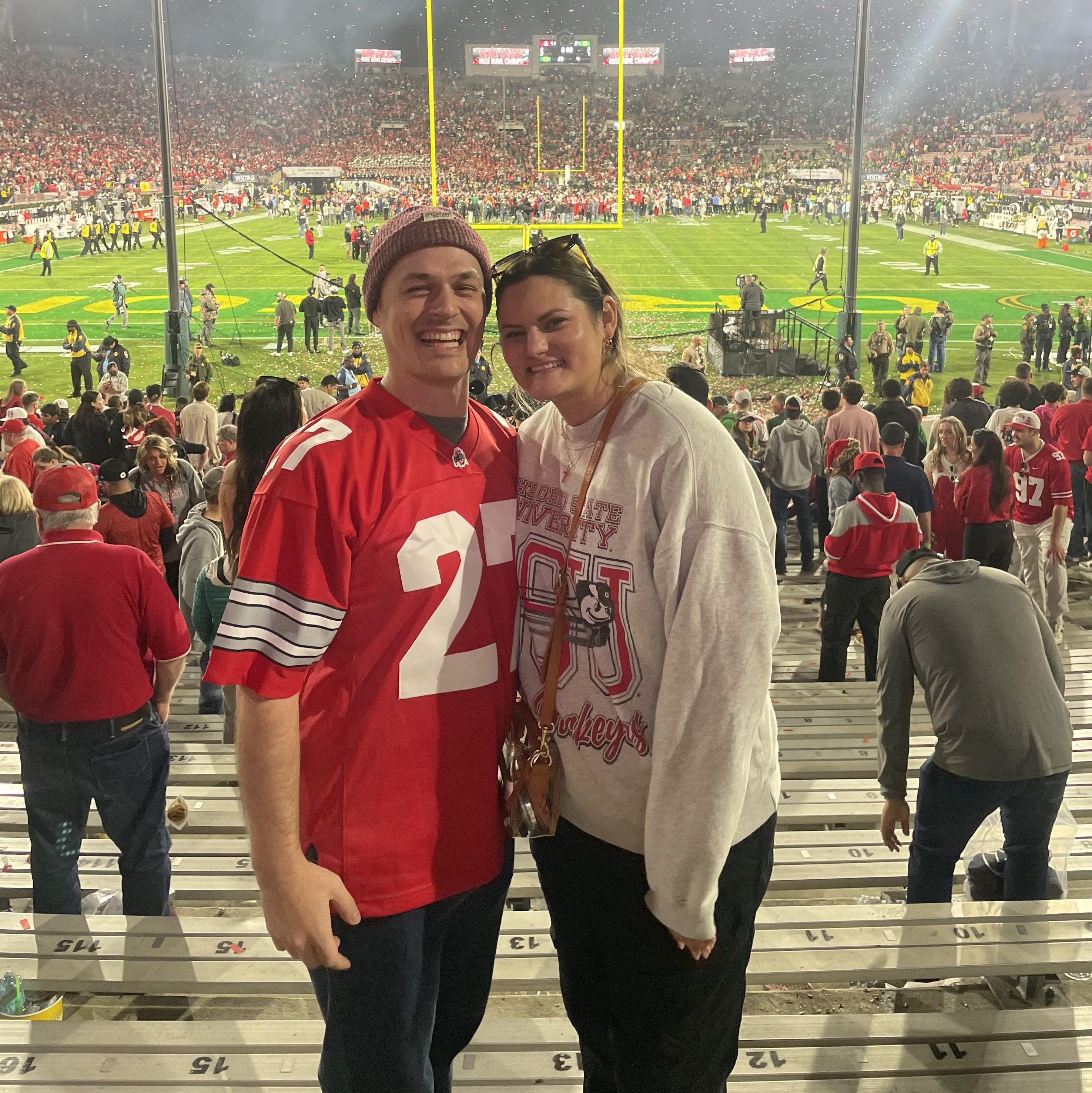 Go Bucks! From the Rose Bowl, taken by our good friend and fellow Buckeye, Cooper! Cooper also was one of the people who helped introduce Jim and Heather
