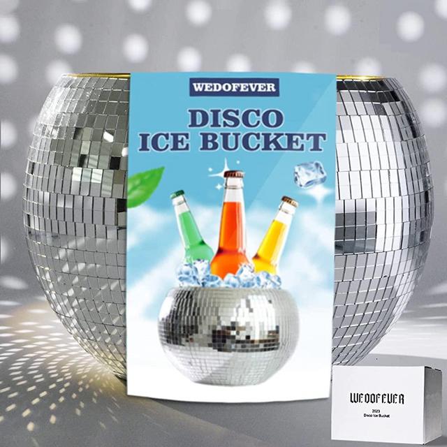 Disco Ice Bucket for Parties 10 Inch Trendy Large Mirror Disco Ball Decor Table Retro Party Accessories for Wine Beer Champagne Bottle and Cocktail Bar Cart Funky Home Beverage Tubs Groovy Barware