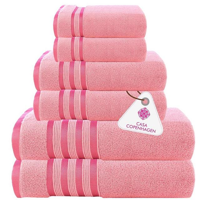 CASA COPENHAGEN Zero Twist, 6 Pieces Set 100% Cotton 0" Twist Towel Set- Pink, 600 GSM, 2 Bath, 2 Hand, 2 Washcloths Made from Egyptian Cotton, Ultra Soft Luxury Towels for Bathroom.