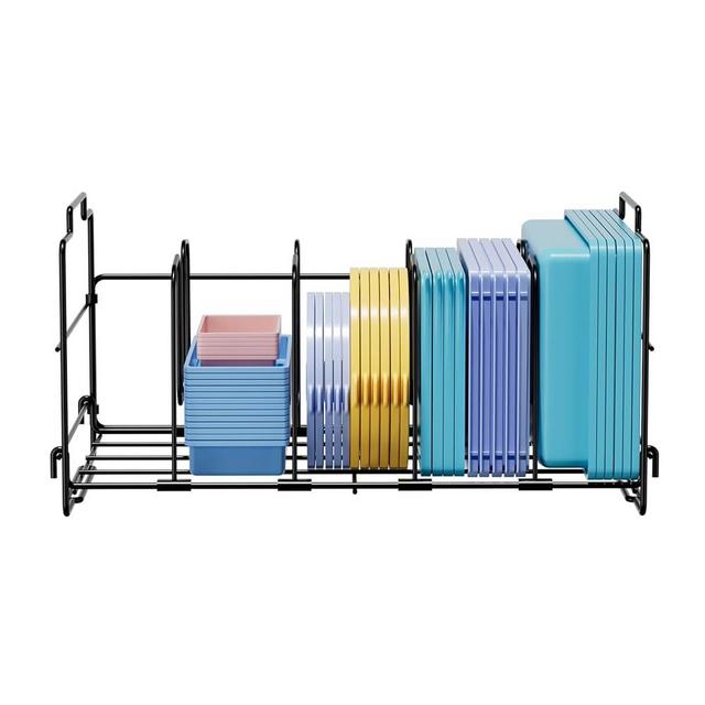 GAGUIUP Food Container Lid Organizer, Large Capacity Adjustable 4 Dividers Detachable Lid Organizer Rack for Kitchen Cabinets, Drawers, Plastic Lid Organizer For Pantry Shelves, Cupboards, Black