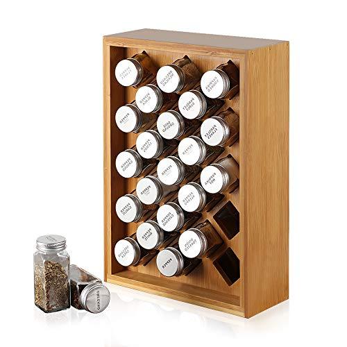 NEX Spice Rack Organizer, Bamboo Herb & Spice Shelf Stand holder with 23 Glass Jars, 15.75 x 10.83 inches