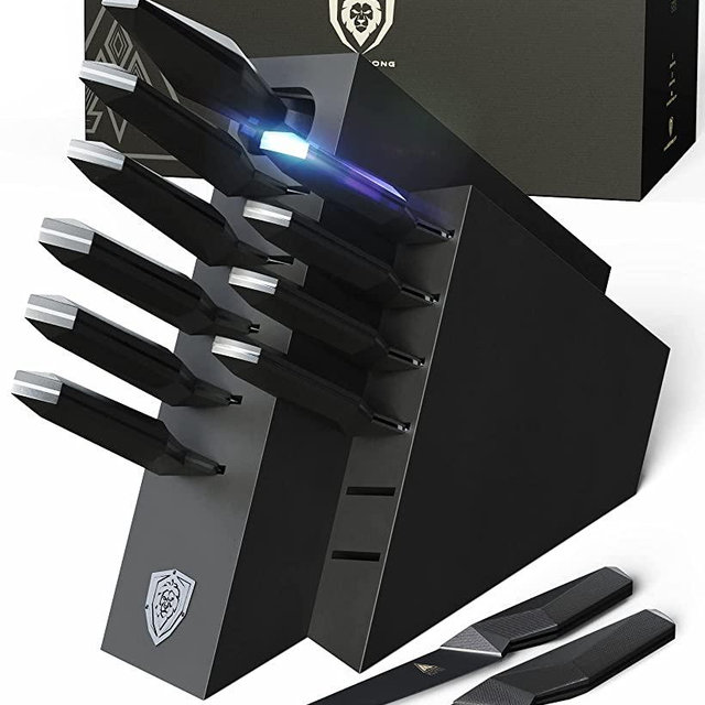 DALSTRONG Knife Block Set - 12-Piece - Shadow Black Series - Black Titanium Nitride Coated - High Carbon - 7CR17MOV-X Vacuum Treated Steel - NSF Certified