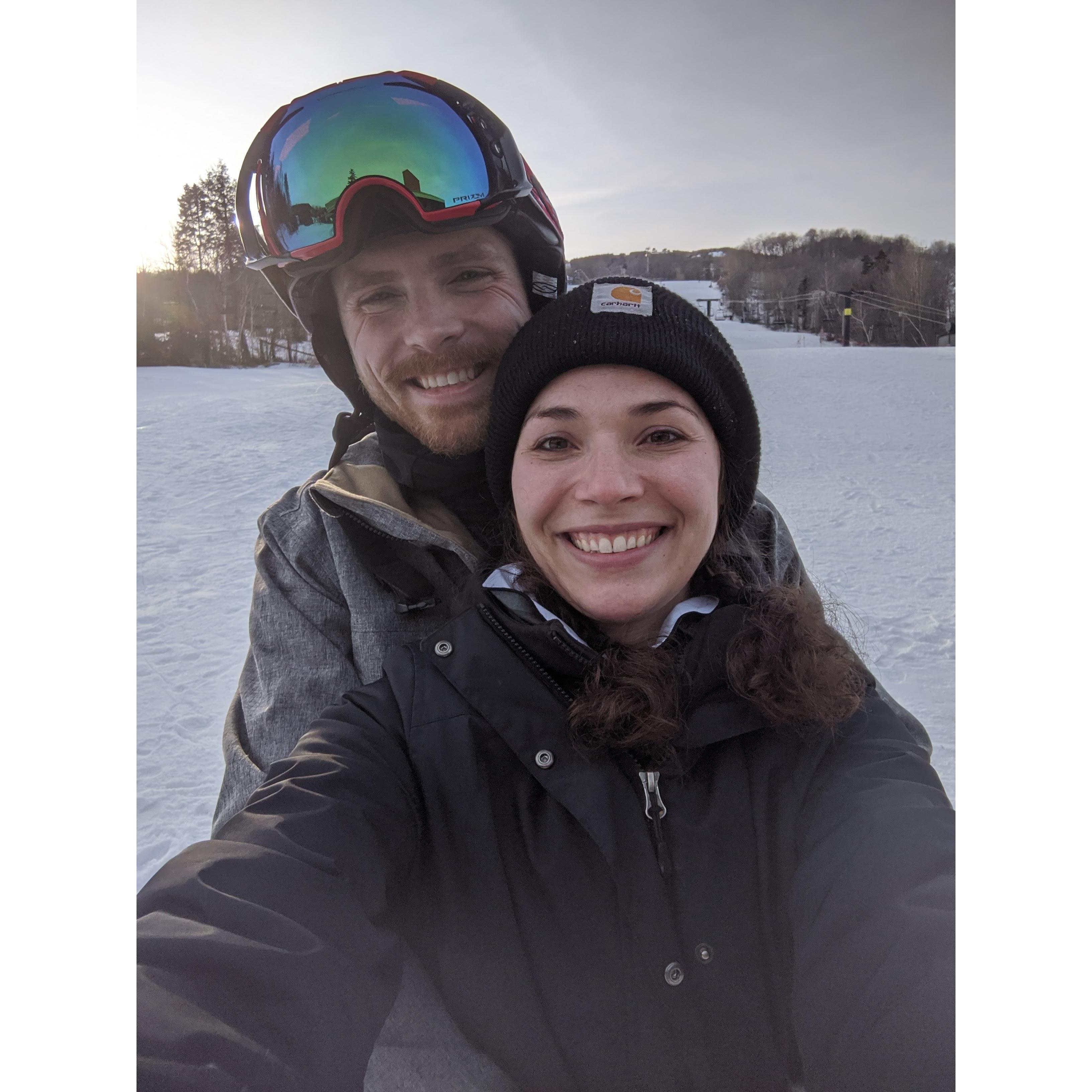 Somewhere in Vermont, 2019. Joey attempts to teach me to snowboard.
