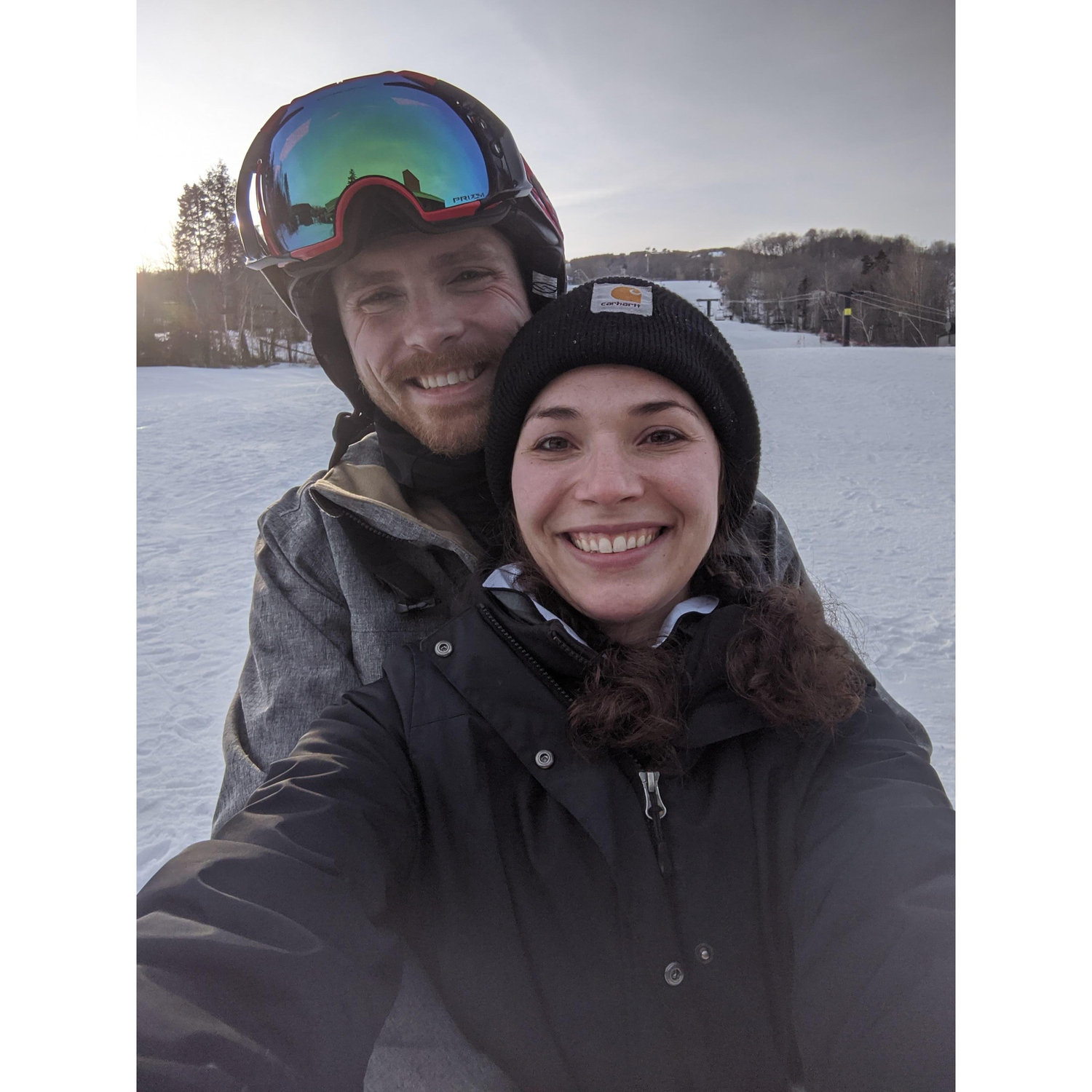 Somewhere in Vermont, 2019. Joey attempts to teach me to snowboard.