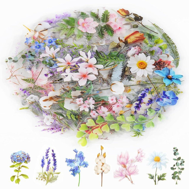 160Pcs Natural Flower Stickers for Scrapbooking,Self-Adhesive Transparent Flower Stickers Scrapbook Supplies Journaling Supplies for Adult Card Making Letters DIY Water Bottle Cards Decoration (160)