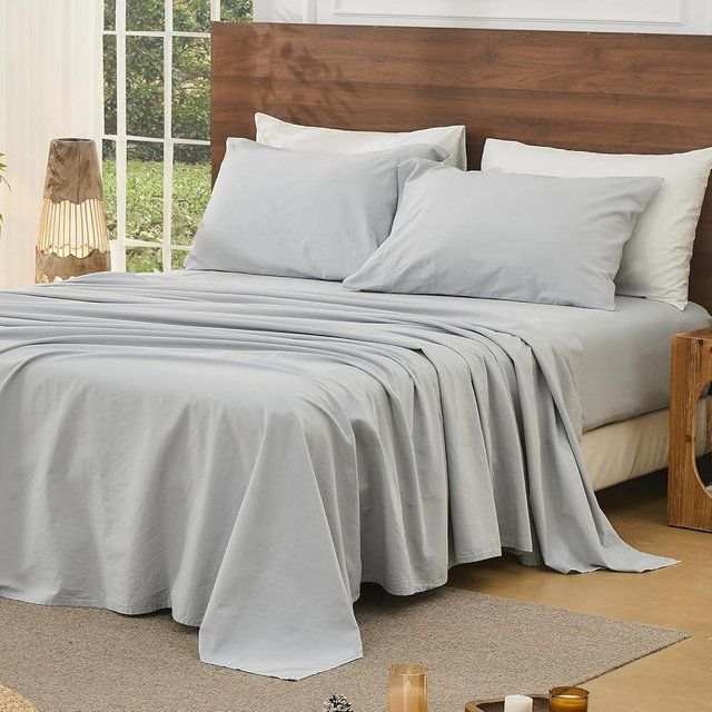 Bedlifes 100% French Pure Linen Sheets Queen Size Breathable and Cooling Flax Sheet Set Soft Durable and Moisture Wicking 16 Inch Deep Pocket-4 Piece(Queen,Grey)