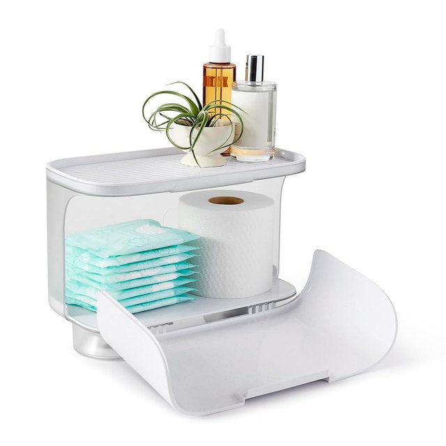YouCopia Hideaway Toilet Cabinet, Over The Toilet Bathroom Organizer for Paper Rolls, Wipes and Accessories
