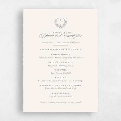 Smoke, Grey Wedding Program - Loxley