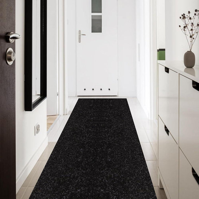 Runner Rug 2' x 6' Outdoor/Indoor, Rug with Natural Rubber Backing Non Slip for Hallway, Kitchen, Patio, Laundry, RV, Entryway, Garage, Bathroom, Area Rug Carpet, Black, Custom Size