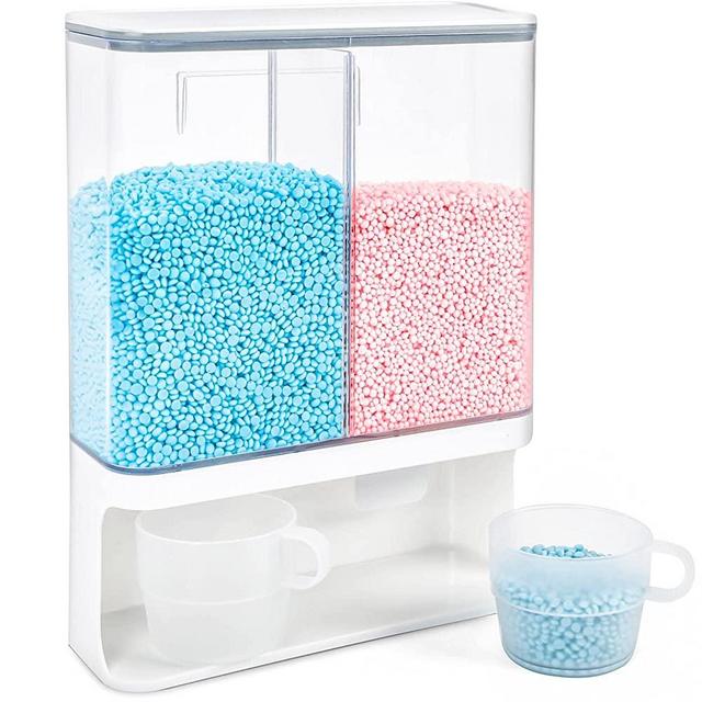 Conwomin Laundry Detergent Dispenser Container, Rice Dispenser Wall-Mounted Dry Food Dispenser with Lids, Suitable for Rice, Beans, Laundry Powder, Laundry Scent Beads（3000ml）