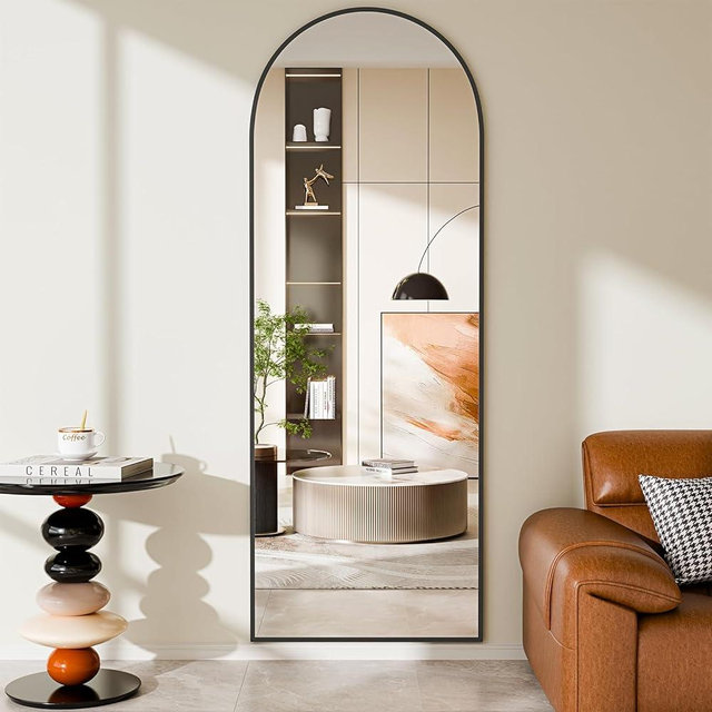 PIUDOC 59"x20"Floor Mirror Full Length,Arched Full Length Mirror with Stand,Full Body Mirror,Hanging or Large Leaning for Bedroom Living Room Black