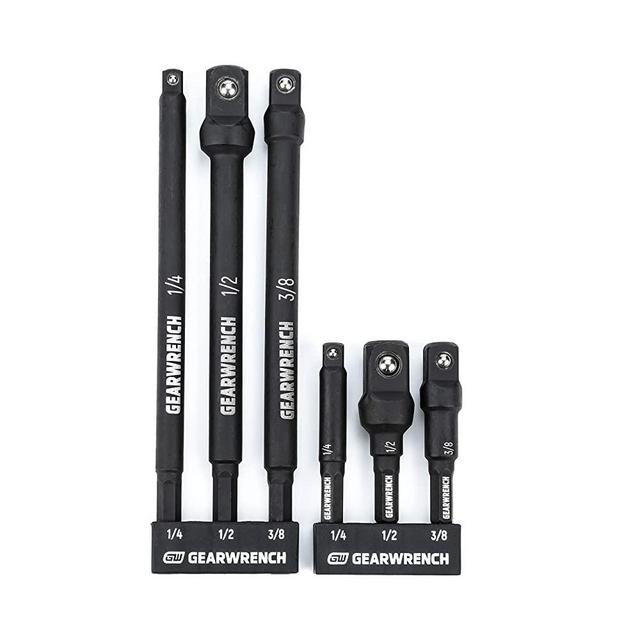 GEARWRENCH 6 Pc 1/4" Drive Hex Shank Impact Socket extensions - 1/4", 3/8" and 1/2" Drive sizes - 2-1/2" & 6" long - 84971A-02