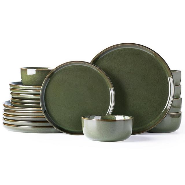 AmorArc Stoneware Dinnerware Sets,Round Reactive Glaze Ceramic Plates and Bowls Set,Highly Chip and Crack Resistant | Dishwasher & Microwave Safe Dishes,Service for 6 (18pc)