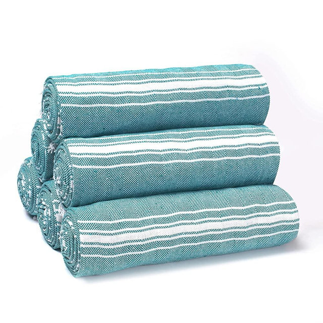 Belizzi Home Peshtemal Turkish Towel 100% Cotton Chevron Beach Towels Oversized 36x71 Set of 6, Beach Towels for Adults, Soft Durable Absorbent Extra Large Bath Sheet Hammam Towel - Teal