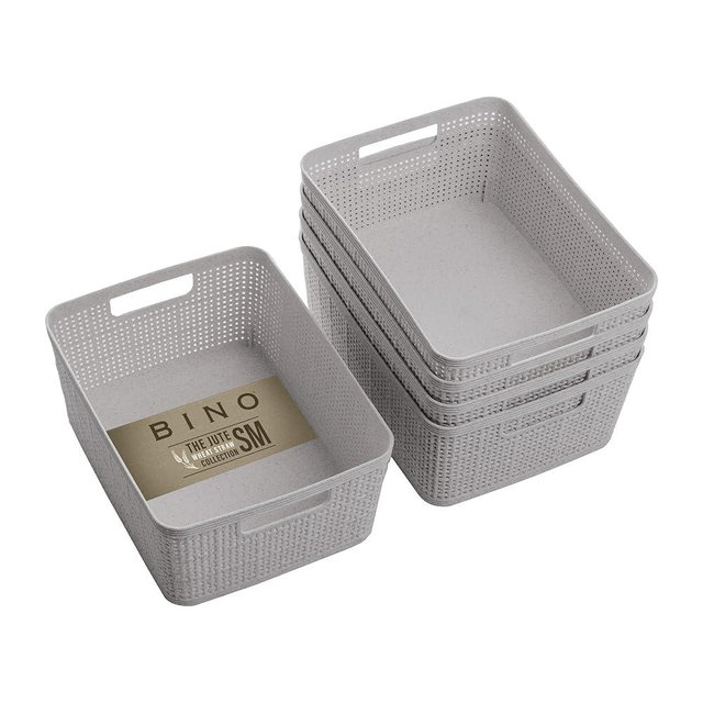 BINO | Woven Plastic Basket | Small (Natural Grey), 5-Pack | THE JUTE COLLECTION | Home Organization, Space - Saving Storage, Stylish Design | Jute Basket | Plastic Storage Basket