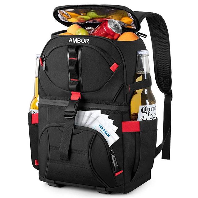 Cooler Backpack with 5 Ice Packs, 36/54 Cans Insulated Cooler Bag, Large Capacity Lunch Backpack with Double Decks, Soft Lightweight Leakproof Cooler Backpack for Men Women Work/Hiking/Camping