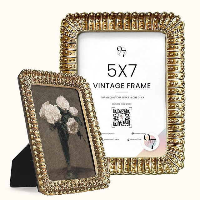 97 Decor Vintage Picture Frames 5x7 - Gold 5x7 Picture Frame Vintage Style, Ornate 5 x 7 Frames for Pictures, Antique 5 By 7 Frame For Tabletop And Wall Hanging Antique Wall Decor