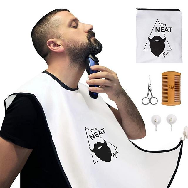 The Neat Guy 5-Piece Beard Catcher Kit with Beard Apron / Bib for Mess-Free Shaving + Comb + Scissor + Bag, Perfect Valentine's Day Gift