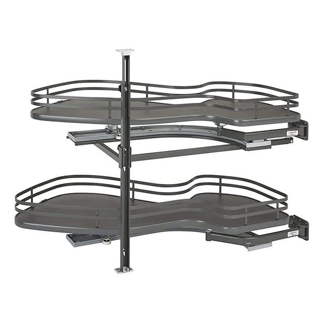 Rev-A-Shelf 24.5 Inch Two-Tier Solid Bottom Shelves Pull-Out Organizer for Left Door, Blind Right Corner Cabinets with 15 Inch Openings, Orion Gray