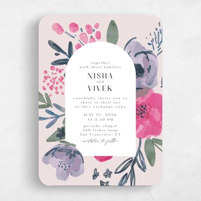Purple Rounded Wedding Invitation - Colletta Portrait