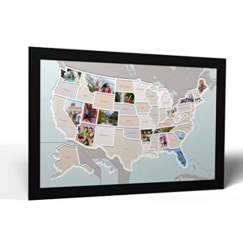 Thunder Bunny Labs 50 States USA Photo Map - Frame Optional - Made in America (Printed Map, Black Frame)