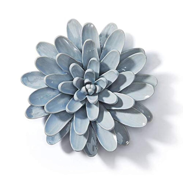 SEINHIJO Ceramic Flower Wall Decor 3D Wall Art Sculpture Modern Art Gift for Bedroom Living Room Home Office Blue 6.7 Inch