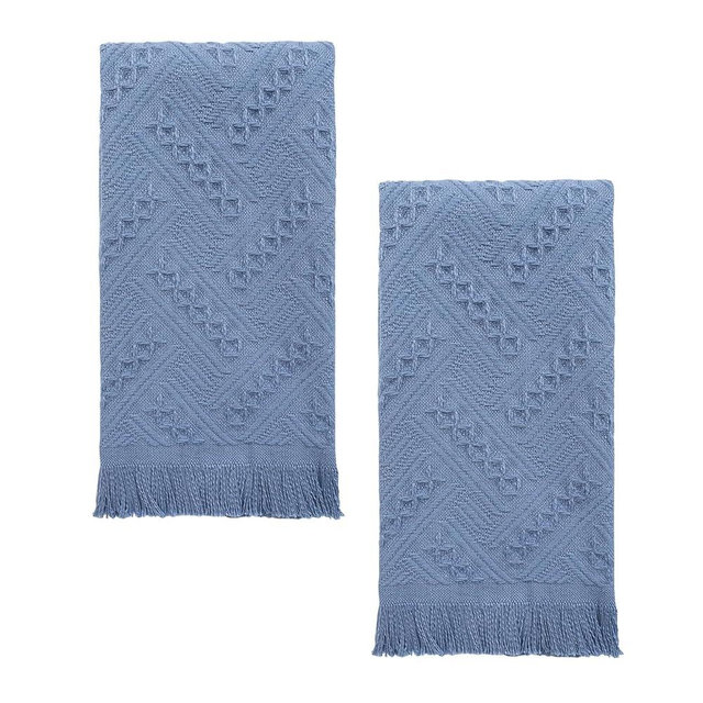 YoulerTex Luxury Decorative Hand Towels Bathroom: 2 Packs 14X30 100% Cotton Turkish Absorbent Soft Face Towel Set for Boho Bathroom Decor Kitchen Hotel Spa Farmhouse Guest Tea Gift (04 Blue, 14"x30")
