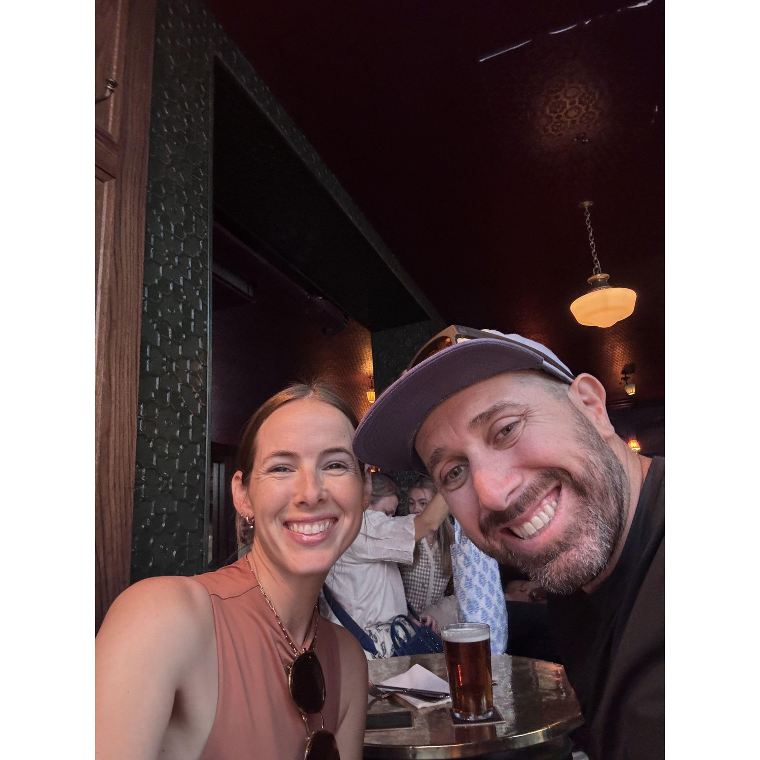 Having a pint in London.