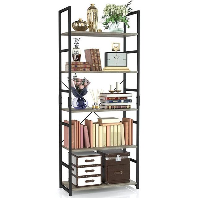 NUMENN 5 Tier Bookshelf, Tall Bookcase Shelf Storage Organizer, Modern Book Shelf for Bedroom, Living Room and Home Office, Grey