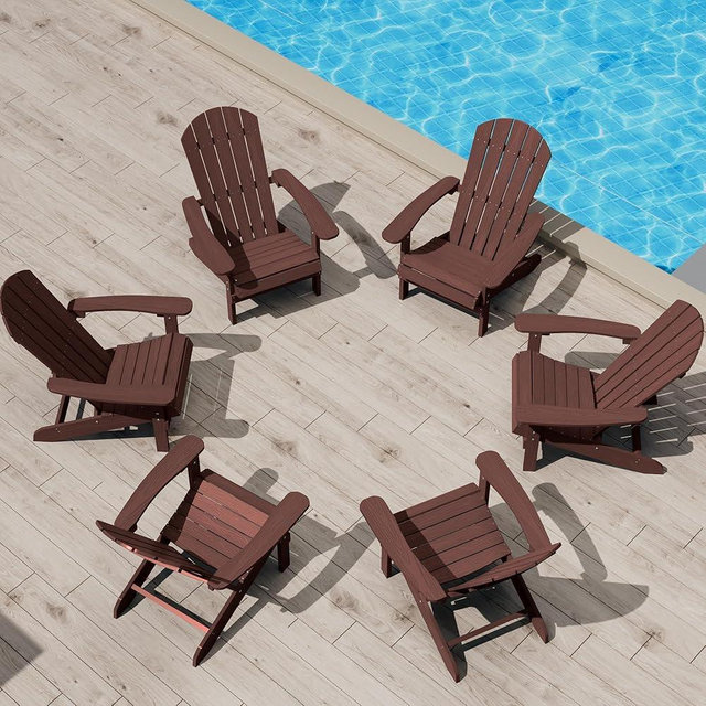 YEFU Adirondack Chairs Set of 6: Outdoor Chair HIPS Plastic Adirondack Chairs - Patio Chairs with Wood Texture - Lawn Fire Pit Deck Porch Garden Chairs for Adults(Coffee)
