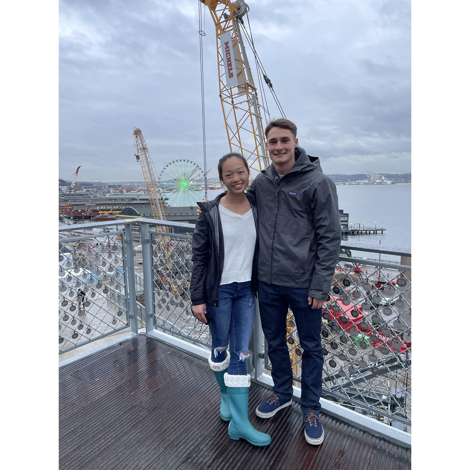 We took our very first picture together in Seattle with the Seattle Aquarium in the background, Winter 2021