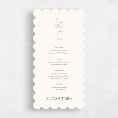 White Scalloped Wedding Menu - Maywood