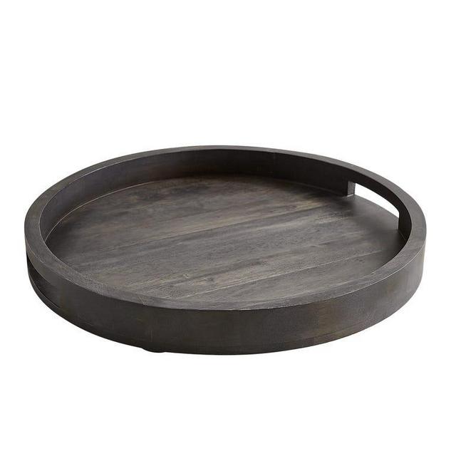 Round Black Washed Wooden Tray