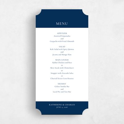 Blue Ticket Wedding Menu - Potter