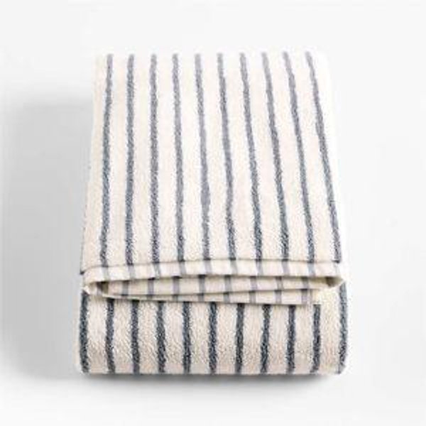 Organic Turkish Cotton Pampas Ivory and Evening Blue Stripe Bath Towels