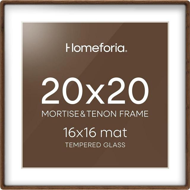 Homeforia 20x20 Picture Frame Brown Wood, Mortise & Tenon Walnut 20 x 20 Photo Frames with Mat 16 by 16 for Wall, 20by20 Dark Wooden Frames Matted to 16x16 inch Print, Tempered Glass, Wall Kit, Set of 1