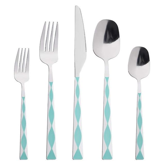 Green Silverware Set, HOFTEN 20 Piece Stainless Steel Color Handle Flatware, Retro Style Cutlery set Includes Forks Spoons Knifes. Fiestaware for Daily Use and Party, Vintage Utensils, Dishwasher Safe