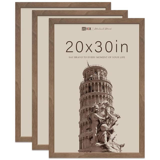 VCK 20x30 Frame for Poster & Picture - Brown Walnut 3 pk, Natural Wood Grain Solid Wood Wall Gallery Frame